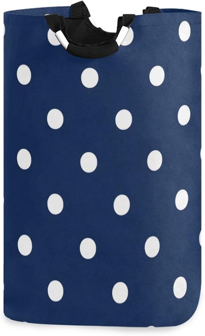 Navy Blue Polka Dot laundry baskets, folding and waterproof large laundry by Unknown