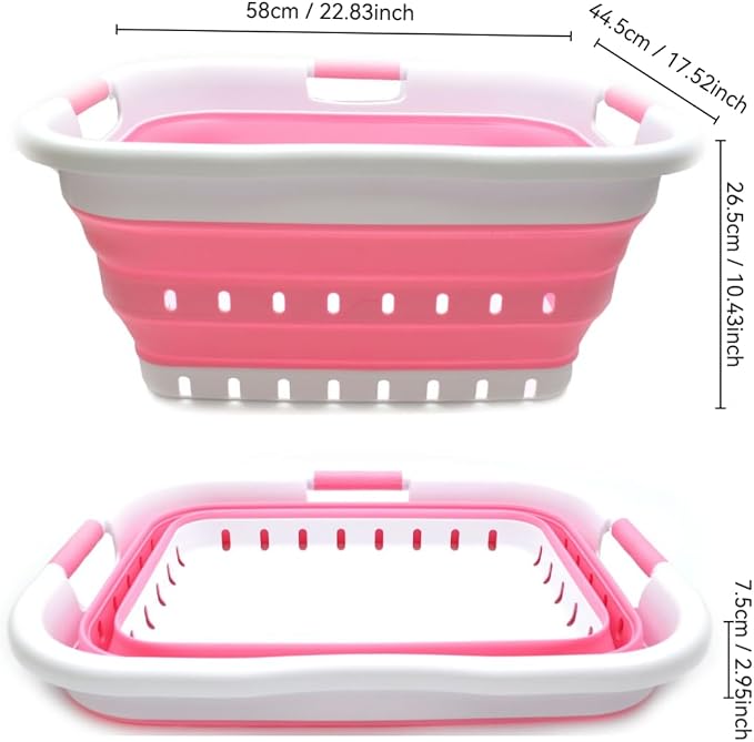 SAMMART 41L Set of 2 Collapsible 3 Handled Plastic Laundry Basket -Foldable Pop - Image 5