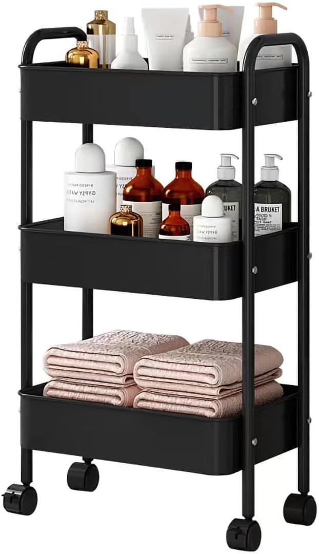 XIUSHE 3-Tier Metal Utility Cart Rolling Storage Organizer, Portable and Sturdy by XIUSHE