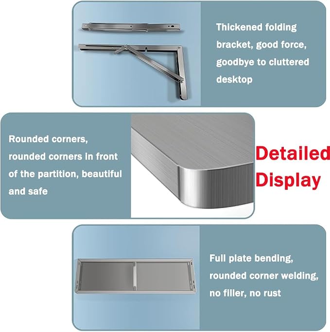 Stainless Steel Wall Mount Folding Table, Kitchen Storage Shelf, Laundry - Image 4
