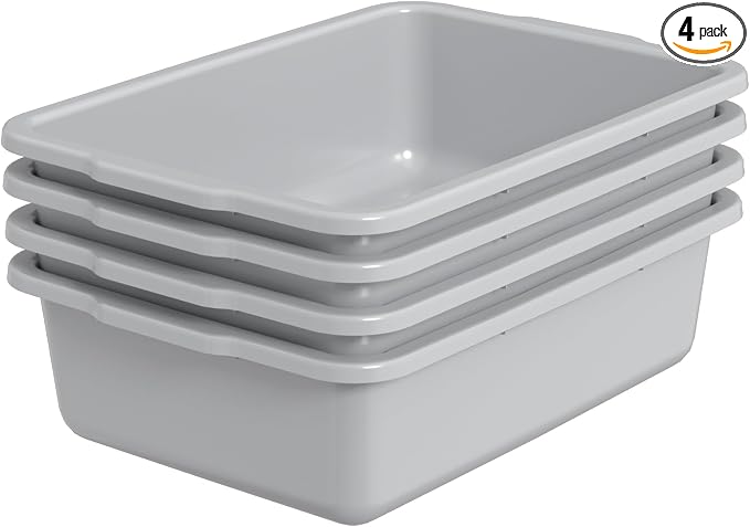 Commercial Bus Tub/Bus Box, 35 L Large Tote Box, 4 Packs Grey Plastic Storage by Tyminin