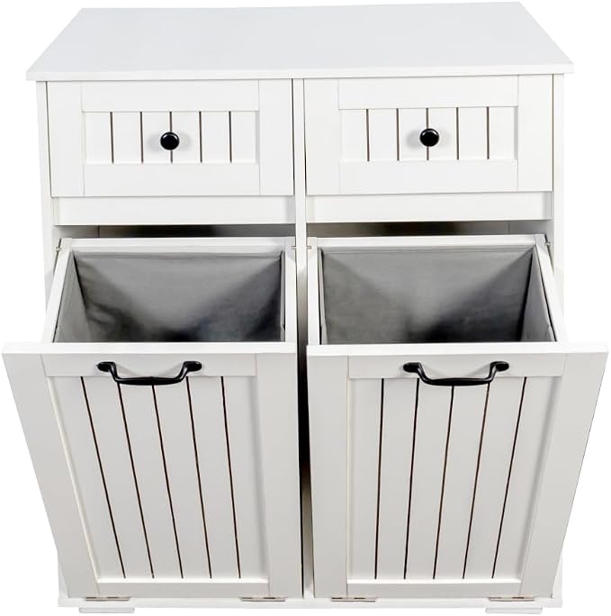 White Laundry Cabinet with 2 Removable Laundry Baskets & 2 Drawers – Laundry - Image 6