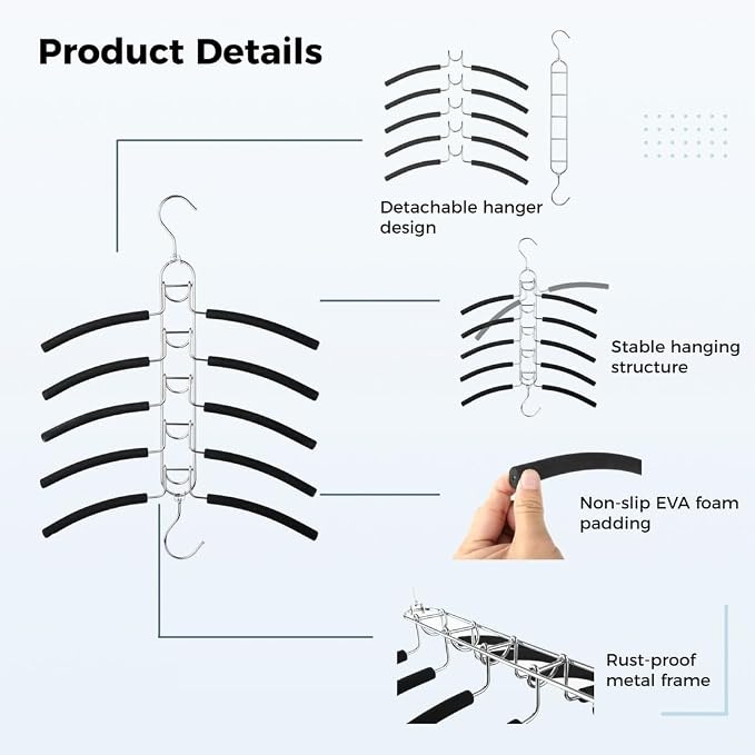 2-Pack Metal Space-Saving Hangers, 5-in-1 Multi-Layer Design - Image 3