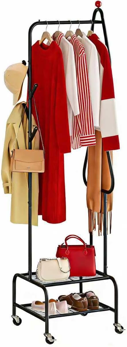Rolling Garment Rack with Double Shelves, Coat Rack with Wheels by Unknown