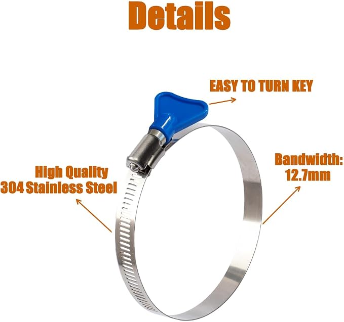 ISPINNER 2pcs 10 Inch Key-Type 304 Stainless Steel Worm Gear Hose Clamps - Image 3
