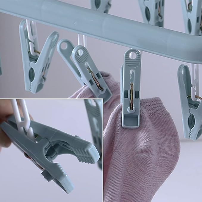 32 Clips Folding Laundry Hanger, Laundry Drying Rack Folding Sock Hanger - Image 4