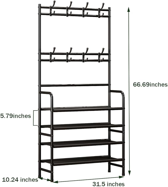 Coat Rack Shoe Rack With Storage Shelf Freestanding with 8 Hooks - Image 5