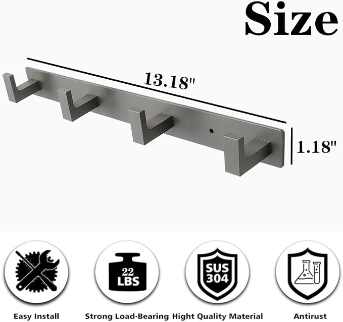 Coat Rack, Heavy Duty Stainless Steel 4 Tri Coat Hook Hanger, Wall Mounted - Image 4