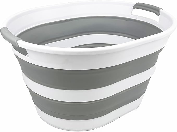 SAMMART Collapsible Plastic Oval Laundry Basket 23L -Foldable Storage by SAMMART