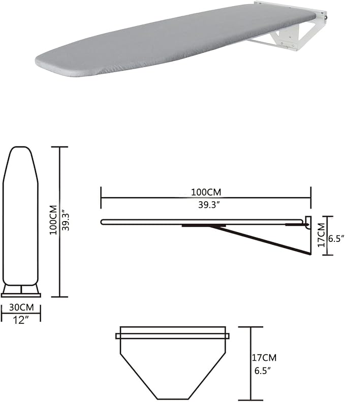39x13inch Wall Mounted Ironing Board, Foldable Drop Down Ironing Board Cabinets - Image 5