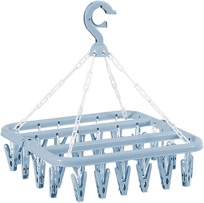 32 Clips Folding Laundry Hanger, Laundry Drying Rack Folding Sock Hanger by Heshebuy