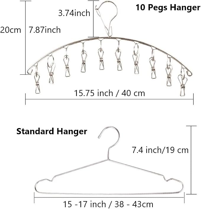 6 Pack Laundry Drying Hanger Rack, Stainless Steel Sock Underwear Peg Hanger - Image 3