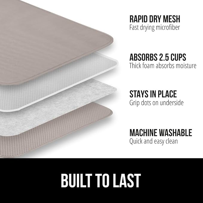 GORILLA GRIP Ultra Water Absorbent Microfiber Dish Drying Mat 2 Pack, Quick Dry - Image 2