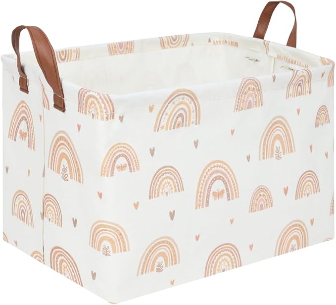 Boho Rainbow Baskets Rectangular, girl basket, Waterproof foldable canvas by FXOCSHE
