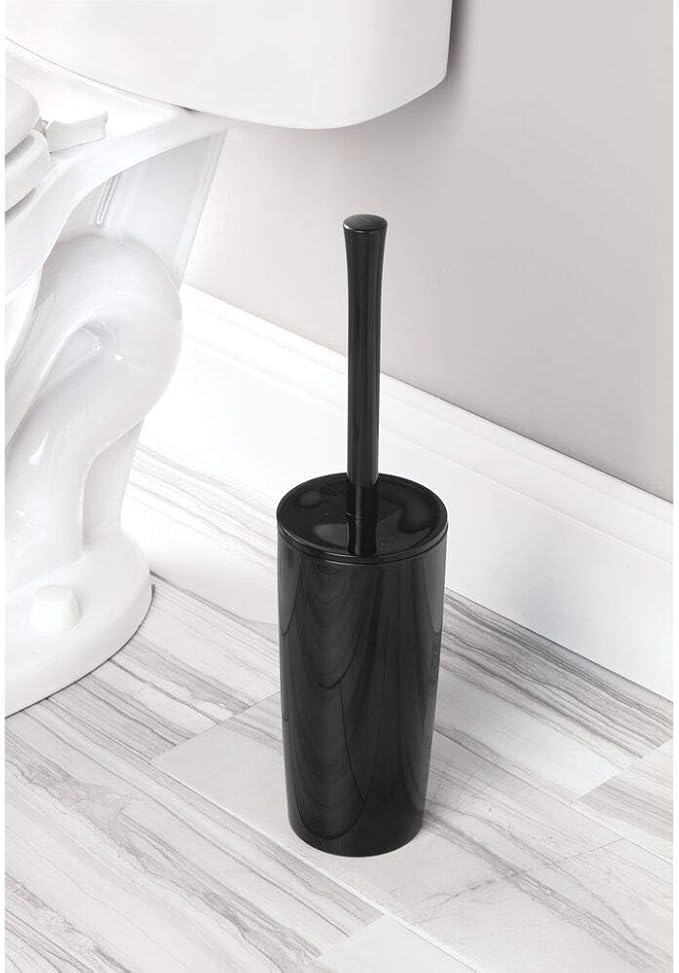 mDesign Slim Plastic Toilet Bowl Brush and Holder Set, Modern Compact Storage - Image 2