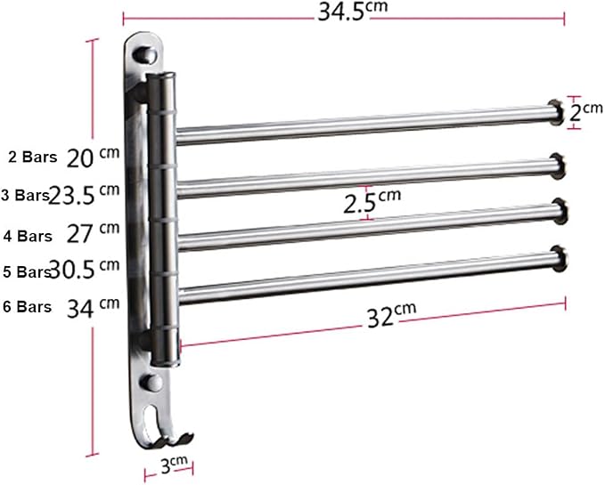 Swing Out Towel Bar Brushed Nickel, Stainless Steel Swivel Towel Rack Bar Rails - Image 3