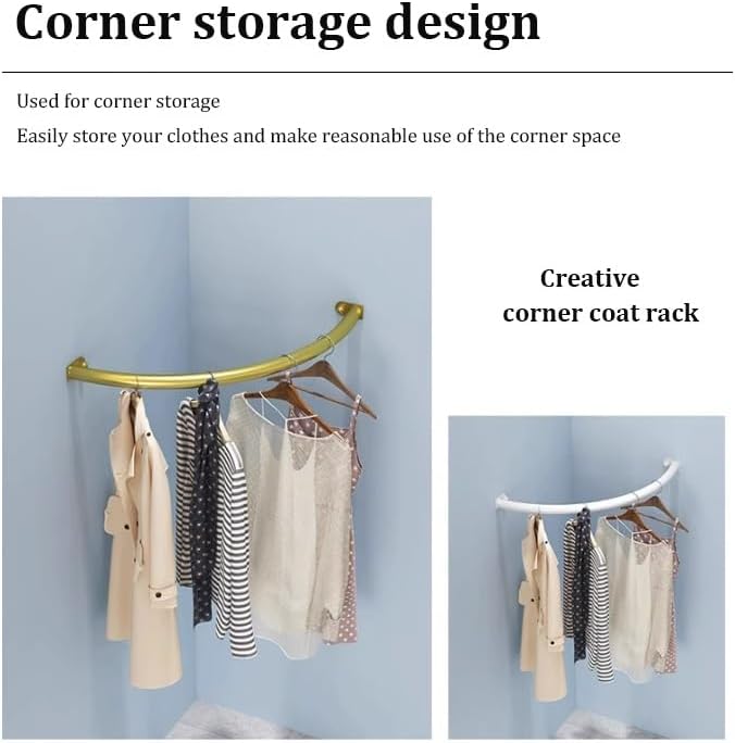Corner Hanging Bar, Iron Wall Mounted Corner Clothing Rack, Space-Saving - Image 3