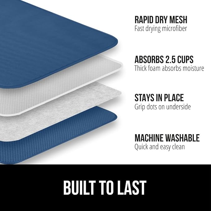 GORILLA GRIP Ultra Water Absorbent Microfiber Dish Drying Mat 2 Pack, Quick Dry - Image 2