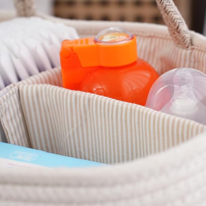 Large Diaper Organizer for Changing Table and Car, Cotton Rope Bin Basket for - Image 4