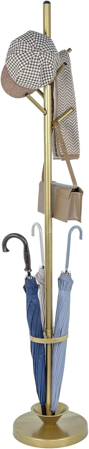 MyGift Freestanding Coat Rack, Modern Brass Tone Metal Hat Organizer Tree and by MyGiftHome
