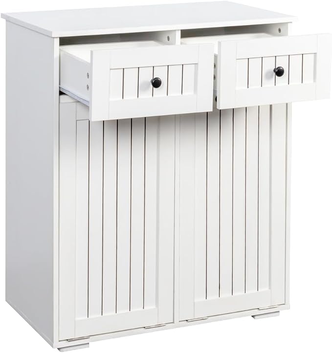 White Laundry Cabinet with 2 Removable Laundry Baskets & 2 Drawers – Laundry - Image 5