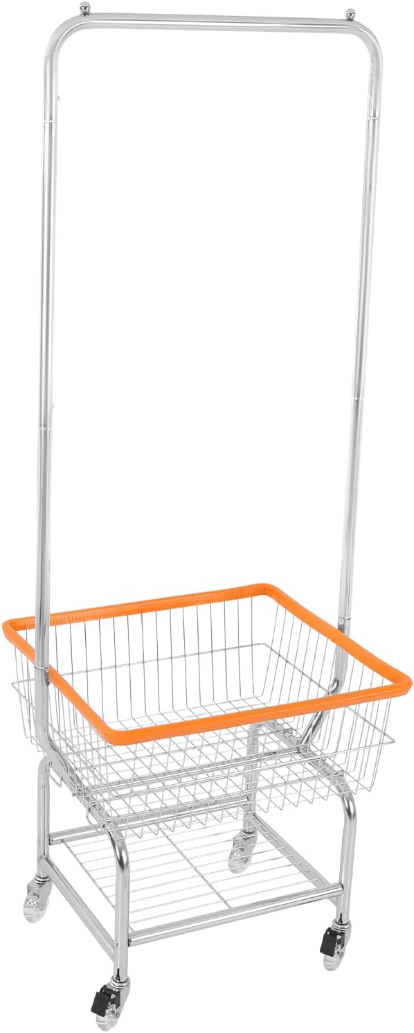 Wire Laundry Cart with Wheels & Hanging Rack, Heavy Duty Rolling Laundry Basket - Image 4