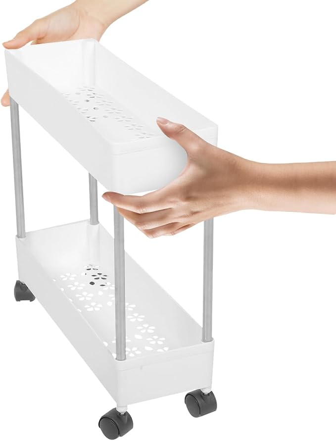 Housoutil Slim Rolling Storage Cart, 2-Tier Mobile Shelving Unit, Laundry Room - Image 5