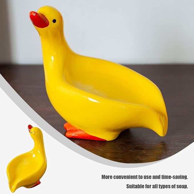 Adorable Laundry Sponge Storage Case -Duck-Shaped Ceramic Soap Dis, Cute - Image 2