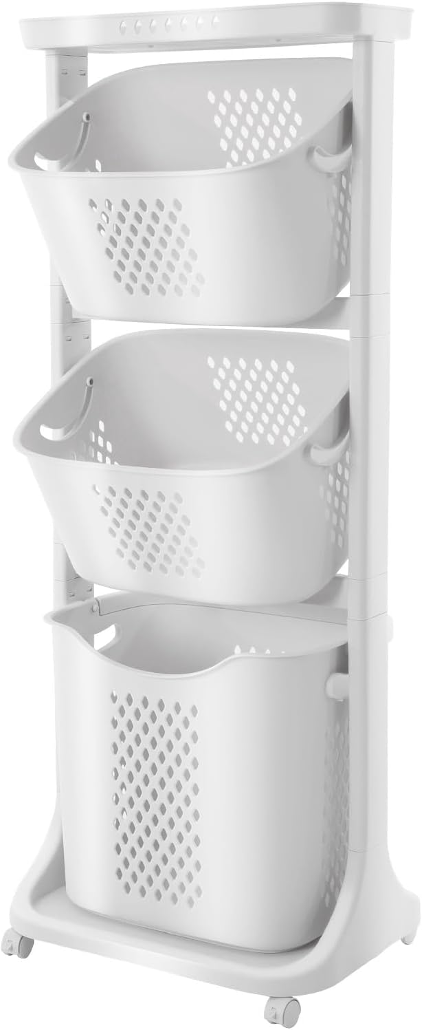 Laundry Basket 3 Tier Sorter Clothes Storage Hampe Organizer Shelf Rolling by Unknown