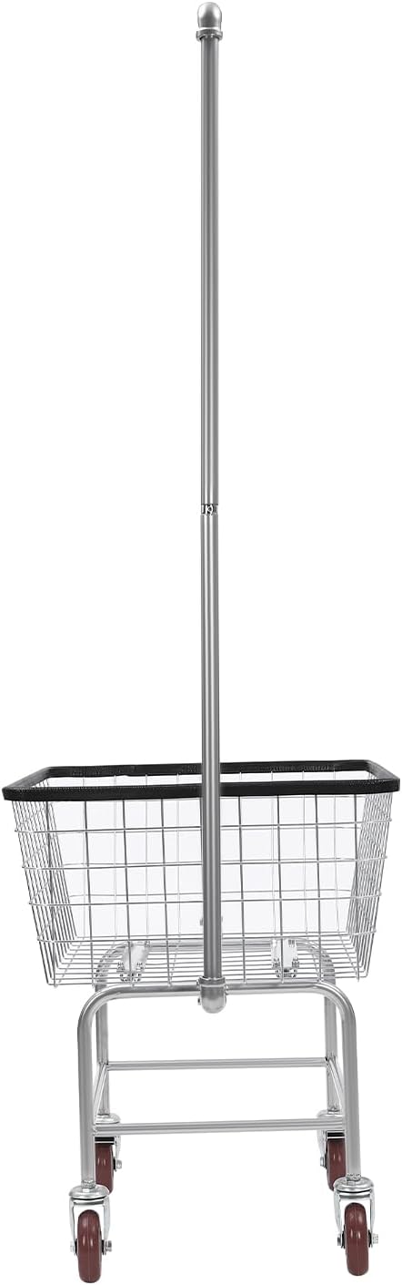 Wire Laundry Cart with Hanging Rack, Wire Laundry Basket With Wheels - Image 9
