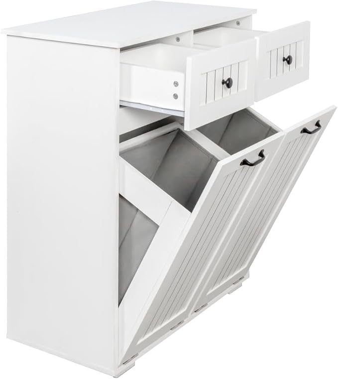White Laundry Cabinet with 2 Removable Laundry Baskets & 2 Drawers – Laundry - Image 9