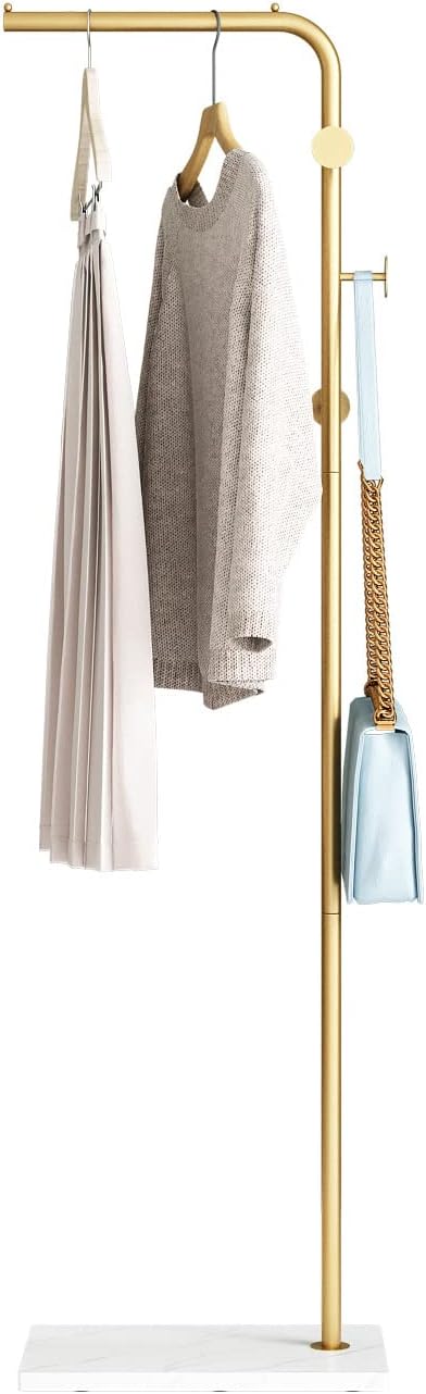 Gold Coat Rack with White Base, Freestanding Entryway Rack with 3 Hooks - Image 4