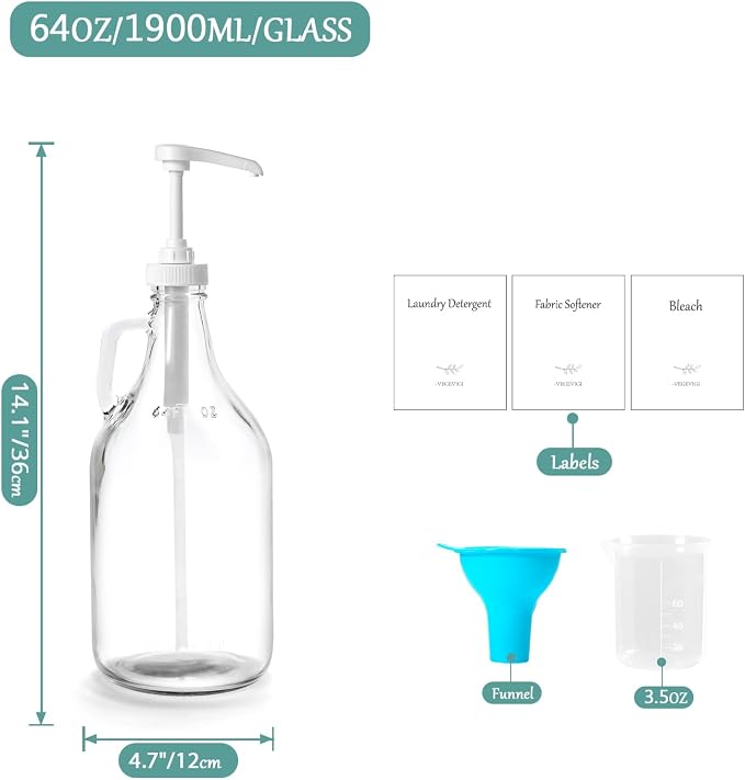 64 OZ Laundry Detergent Dispenser by VEGEVIGI, Glass Liquid Laundry Soap - Image 2