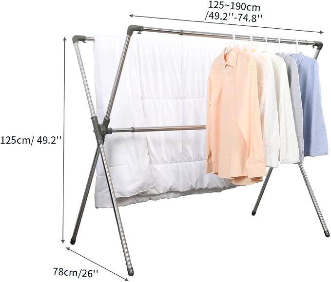 BAOYOUNI Folding Clothes Drying Rack Hanger Metal Double Poles Extendable - Image 2