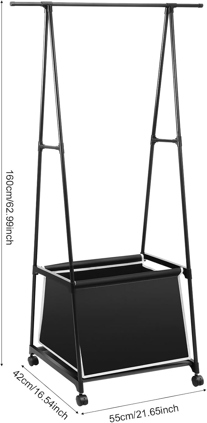 Laundry Cart with Hanging Rack, Laundry Sorter with Hanging Bar and 4 Wheels - Image 7