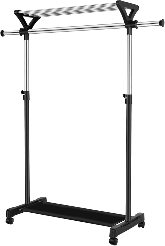 Clothes Rack on Wheels with Extra Top Storage Shelf, Expandable Rolling Garment by Unknown
