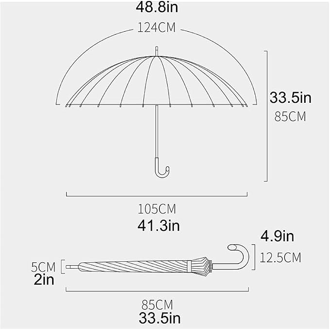 Golf Umbrella with J Handle Windproof Classic Stick Wedding Cane Umbrella - Image 2