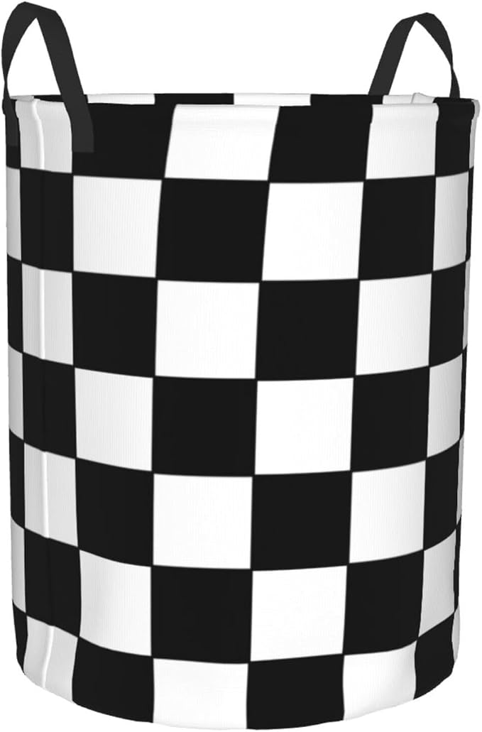 Black White Checkered Laundry Basket Storage Bin Foldable Laundry Hamper - Image 2