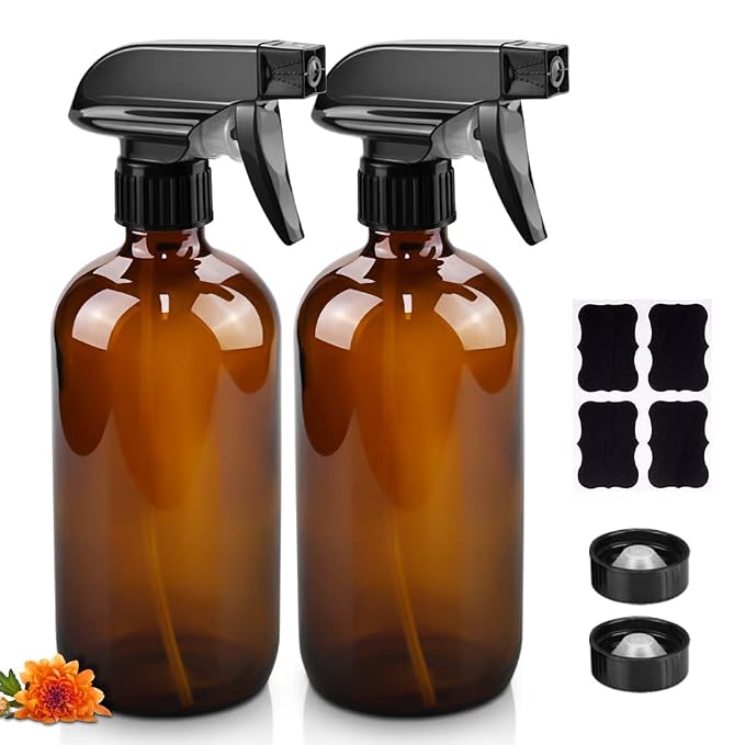 Glass Spray Bottles, 16oz Refillable Containers, Empty Boston Round Bottles by Worldgsb