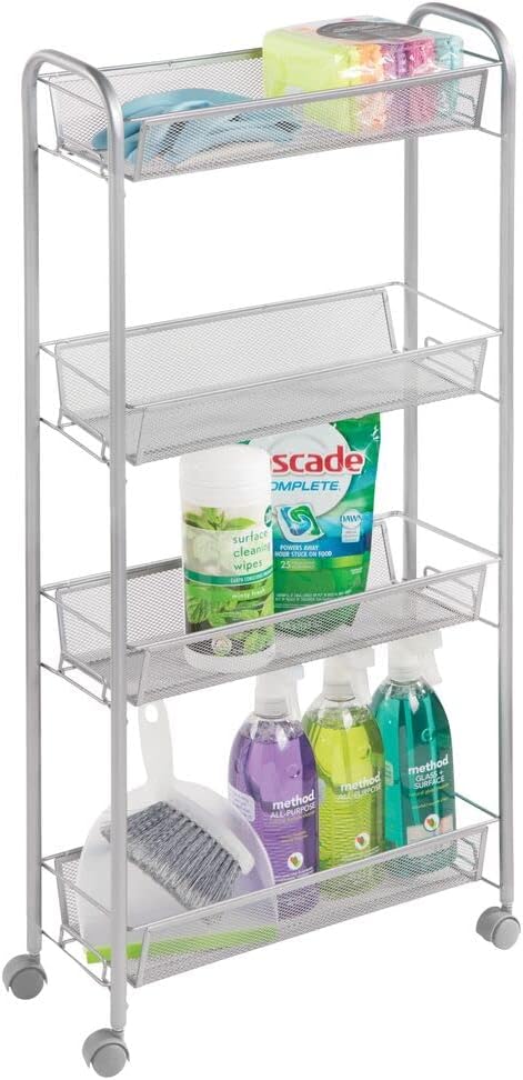 mDesign Slim Steel Metal Rolling Utility Cart Storage Organizer Trolley - Image 4