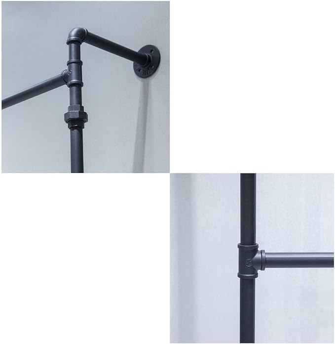 Industrial Pipe Clothes Rack, Wall Mounted Black Iron Garment Bar - Image 4