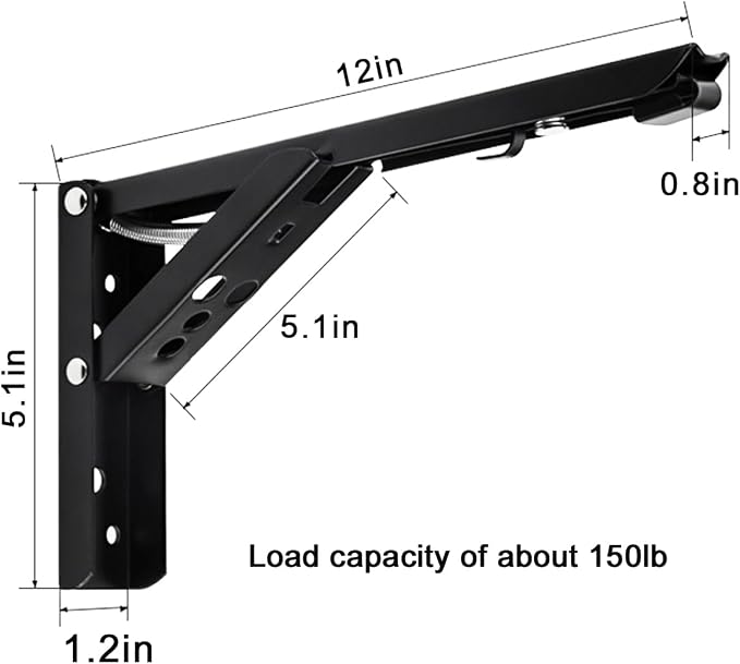 12 in Folding Shelf Hinges, 90 Degree Fold Down Table Wall Mounted Hinges - Image 5