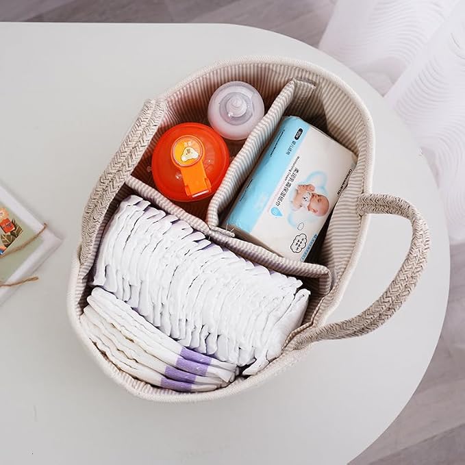 Large Diaper Organizer for Changing Table and Car, Cotton Rope Bin Basket for - Image 2