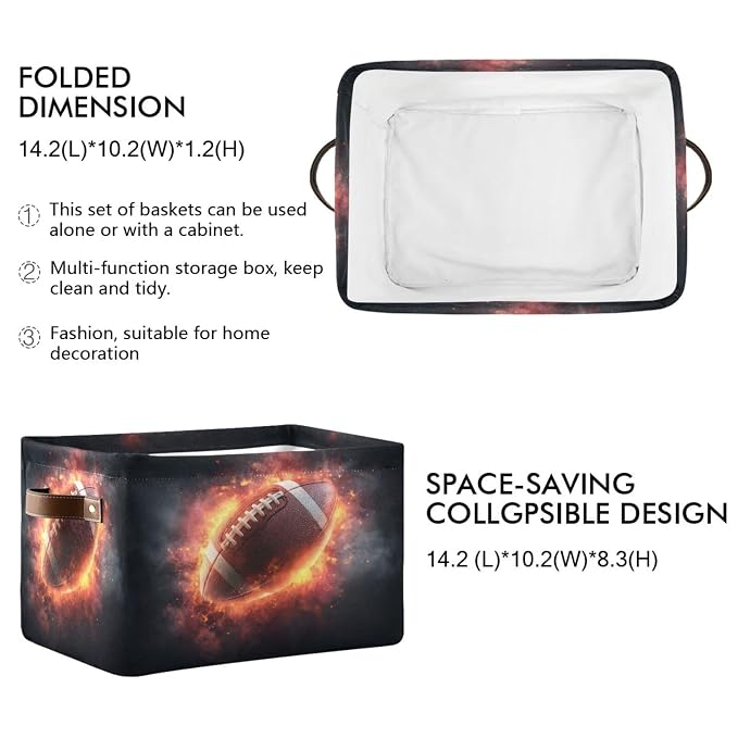 Burning Football Ball Dark Rectangular Storage Bin Basket - Image 2