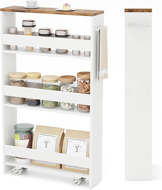 TANGZON 4-Tier Storage Trolley, Slide Out Slim Rolling Kitchen Cart by TANGZON