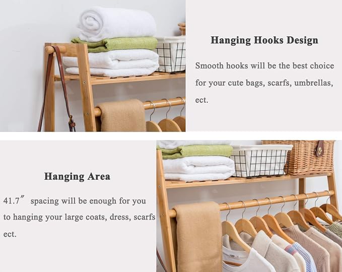 COPREE Bamboo Garment Coat Clothes Hanging Heavy Duty Rack - Image 4