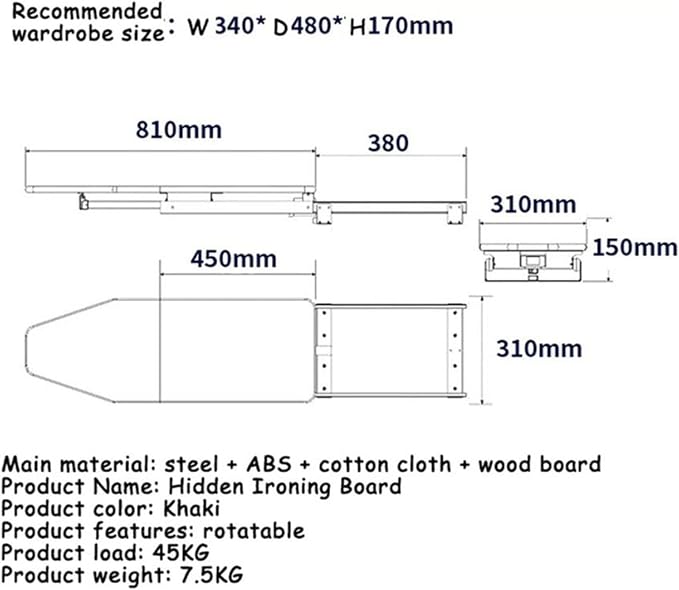 Ironing Board Wooden Folding Ironing Board Rotatable 180° Drawer Ironing - Image 7