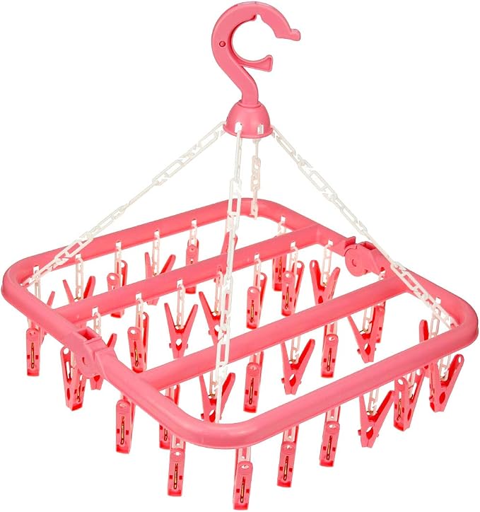 Laundry Hangers with 32 Clips, Clothespin Rack Foldable Laundry Drying Rack by Fanghome