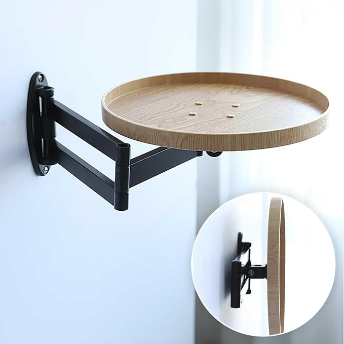 Small Round Wall-Mounted Table, Folding Retractable Coffee Table, Made of Solid by Unknown
