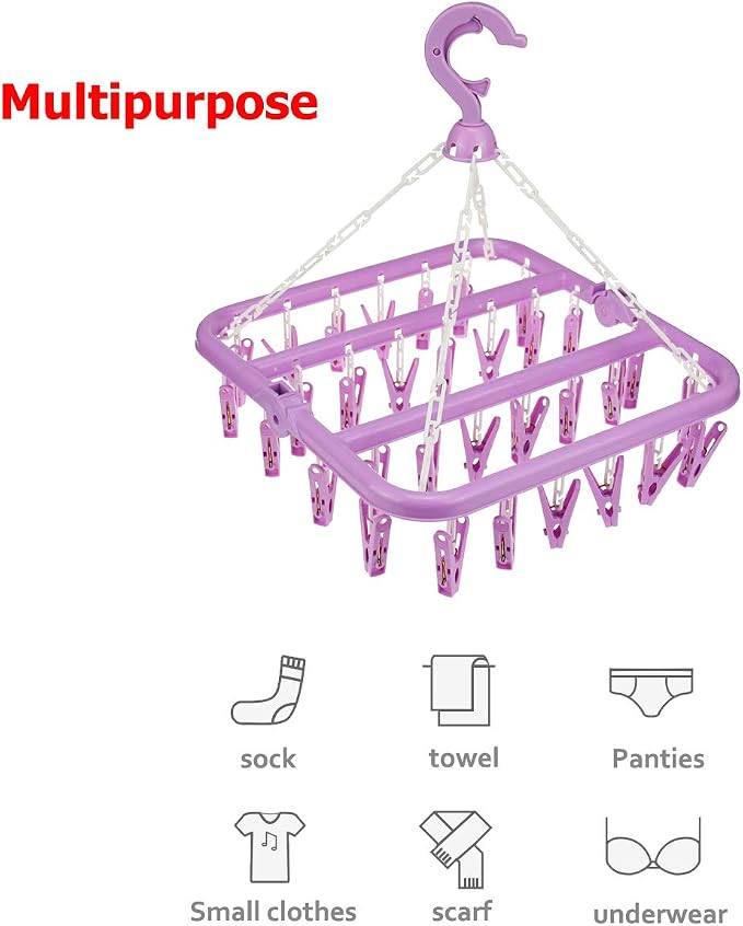 Laundry Hangers with 32 Clips, Clothespin Rack Foldable Laundry Drying Rack - Image 3